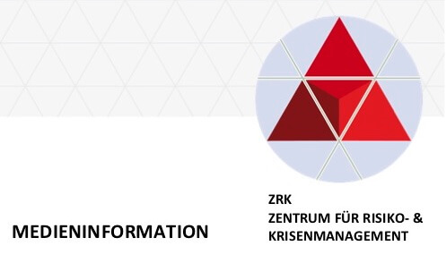 ZRK-Logo mit geometrischen roten Dreiecken in Kreis und Schriftzug "Zentrum für Risiko- & Krisenmanagement"