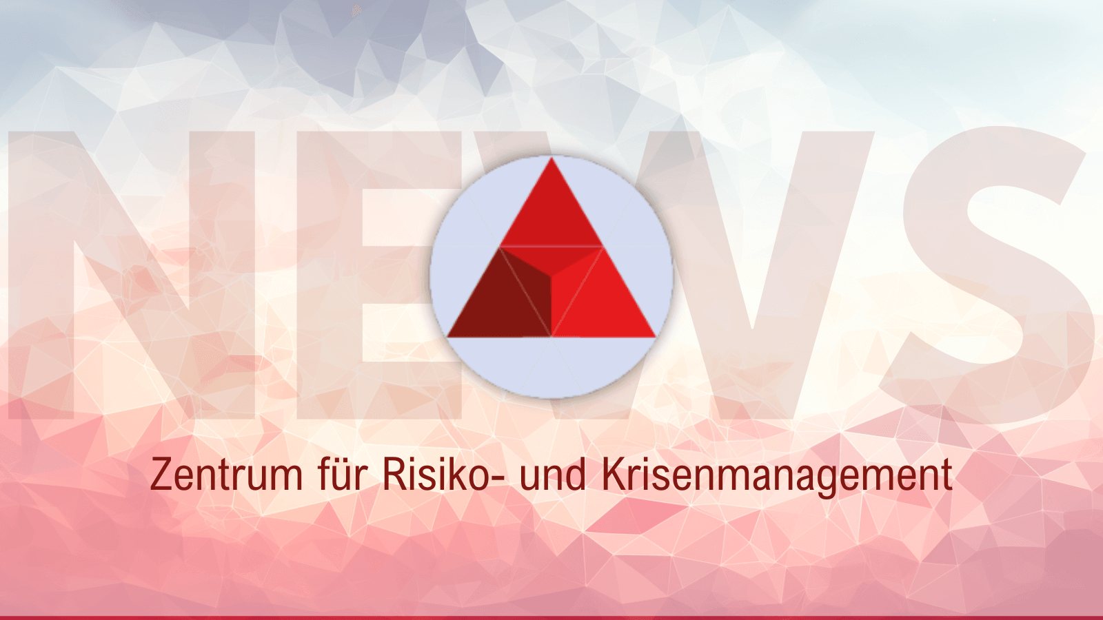 ZRK-Logo mit rotem Dreieck in Kreis auf abstraktem geometrischem Hintergrund in Rosatönen