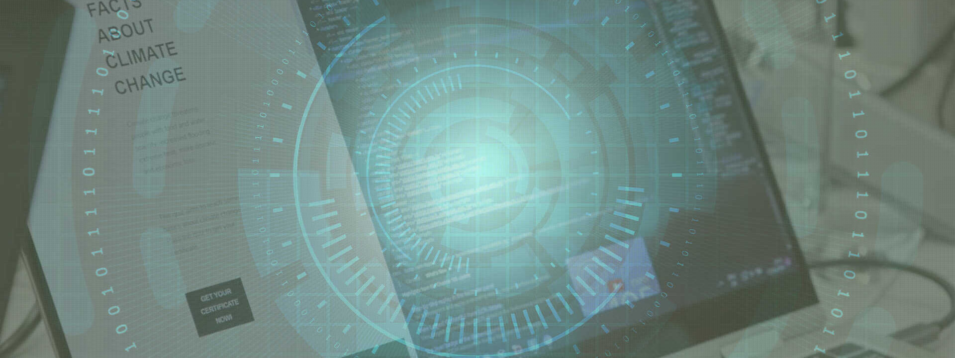 Digital holographic projection of data and climate change information displayed on documents