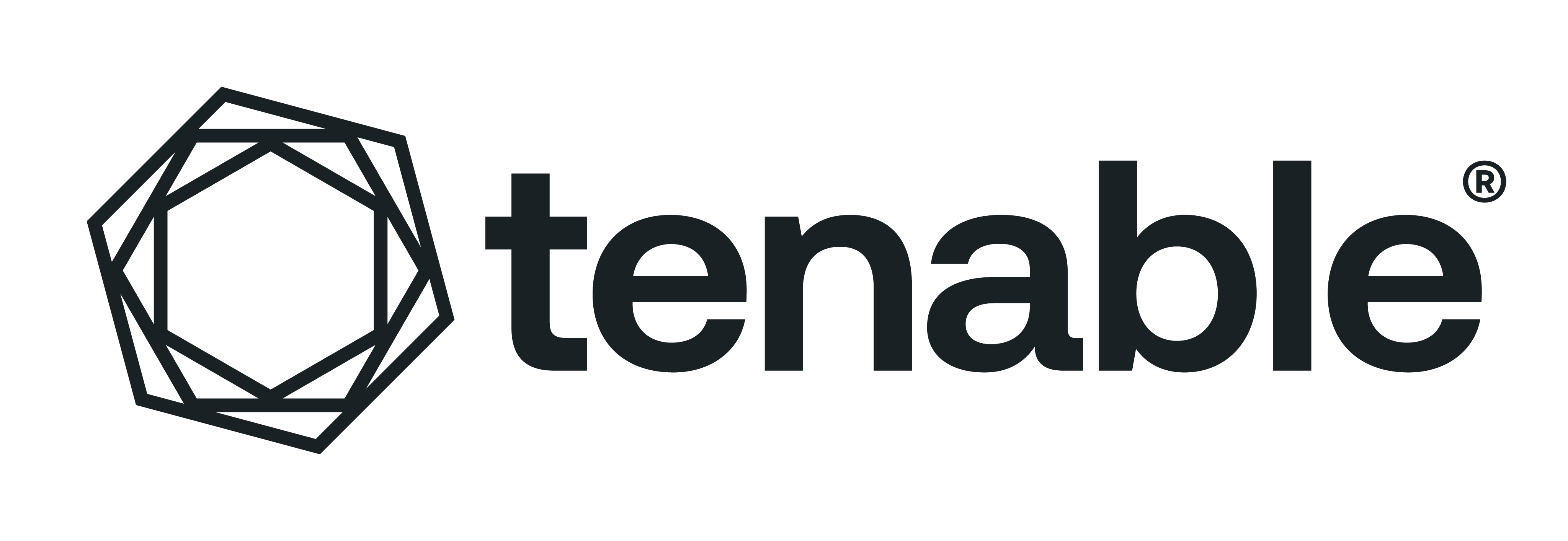 Logo von Tenable mit geometrischem, polygonalem Symbol in Form eines stilisierten Achtecks und schwarzem Schriftzug